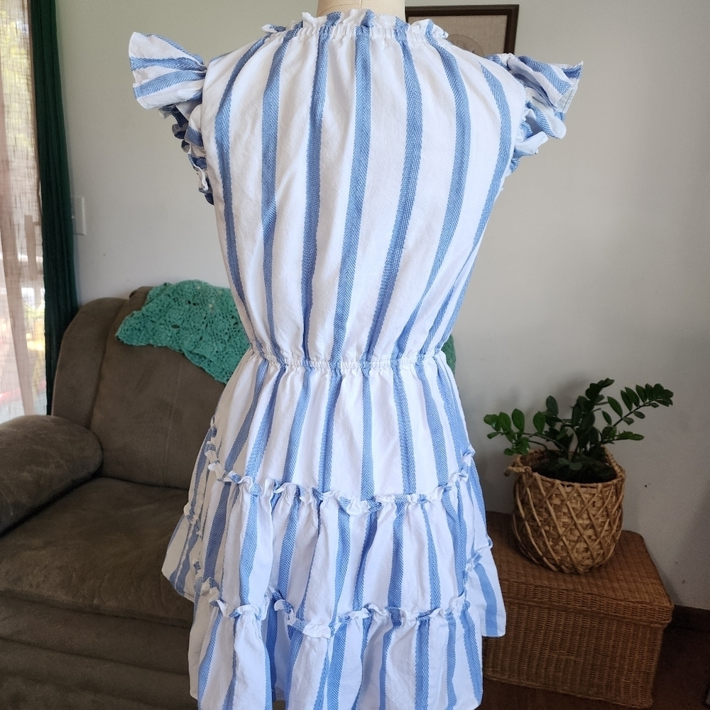 Sail To Sable Jacquard Stripe Ruffle Neck Mini Dress Size XS - Picture 4 of 7